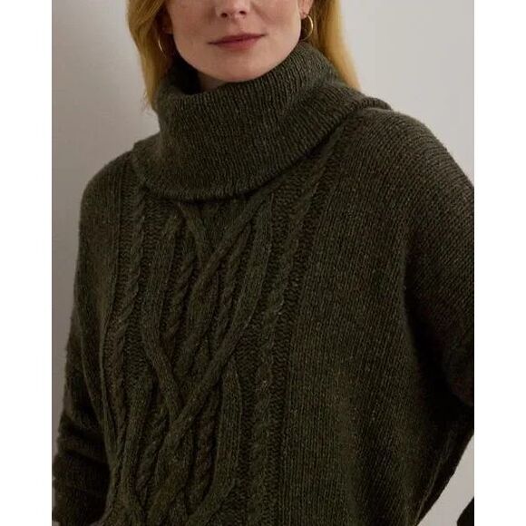 New Lauren Ralph Lauren Aran-Knit Wool Roll Neck Jumper Sweater Medium - Picture 5 of 8